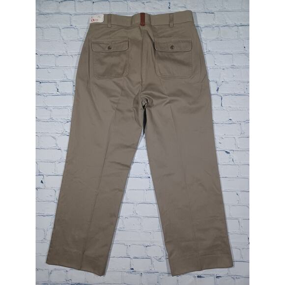 Orvis Pants 34x28 Olive Flat Front Twill‎ Khaki Leather Trim Chino New - Picture 4 of 5